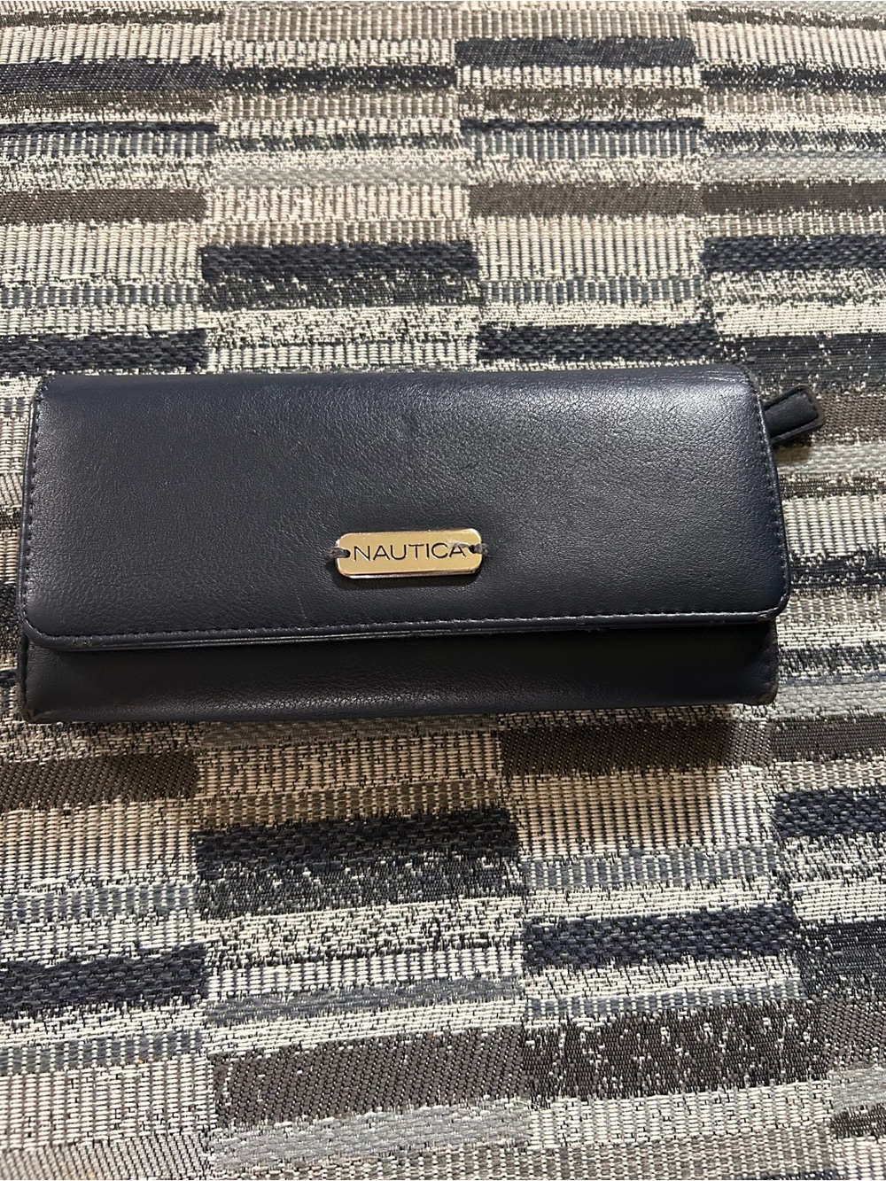 Nautica Navy Leather Fold-Over Wallet with Gold Logo